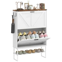 HOMCOM Narrow Shoe Storage Cabinet with 2 Flip Drawers, Slim Shoe Cabinet for 15-20 Pairs, White Wood Grain(m-9)