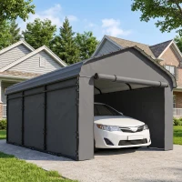 Outsunny 10' x 15' Metal Carport, Heavy Duty Garage Car Canopy with Galvanized Metal Roof and Removable Sidewalls, Dark Gray(m-2)