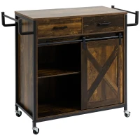 HOMCOM Rolling Kitchen Island Cart with Adjustable Shelf, Rustic Brown(m-1)