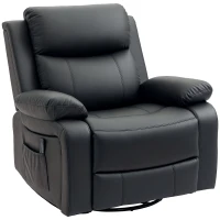 HOMCOM PU Leather Reclining Chair with Vibration Massage Recliner, Swivel Base, Rocking Function, Remote Control, Black(m-2)