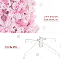 HOMCOM 6ft Tall Unlit Snow Flocked Artificial Christmas Tree Slim Pencil Xmas Tree with Pine Shape and Realistic Branches, Pink(m-7)