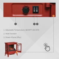 HOMCOM Electric Fireplace Heater, Freestanding Fireplace Stove with Realistic LED Log Flames and Overheating Safety Protection, 1400W, Red(m-6)