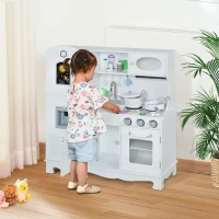 Qaba Large Kids Kitchen Playset With Telephone, Water Dispenser Simulation Cooking Set(m-1)