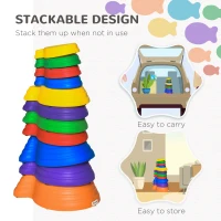Outsunny 11pcs Balance Stepping Stones for Kids, Fish Style Non-slip Obstacle Course, Larger Size Stackable Balance Blocks Indoor Outdoor(m-5)