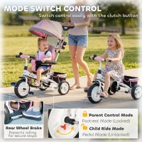 Qaba 6 in 1 Toddler Tricycle Stroller with Basket, Canopy, 5-point Safety Harness, for 12-60 Months, Pink(m-6)