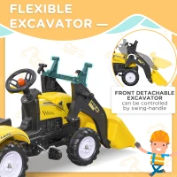 Aosom Front Loader Excavator Ride On Toy Pedal Control with 6 Wheels Controllable Bucket for 3 Years Old, Yellow(m-4)