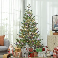 HOMCOM 7ft Artificial Prelit Sparse Cedar Christmas Tree with LED Lights and 2931 Tips, Steel Base for Home Office Holiday(m-2)