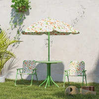 Qaba Kids Picnic Table and Chair Set, Outdoor Activity Table with Foldable Chairs, Removable Umbrella for Backyard, Green(m-10)