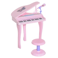 Qaba 37-Key Kids Toy Keyboard Piano Musical Electronic Instrument Grand Piano with Microphone, Stool, MP3, U-Disk, Lights for 3-6 Years, Pink(m-1)