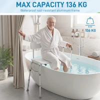 HOMCOM Tub Transfer Bench with Arm and Back, Shower Chair with Slip-Resistant Feet, for Elderly and Disabled, White(m-7)