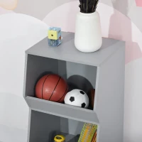 HOMCOM Kids Storage Cabinet with 3 Shelves, Anti-toppling Toy Storage Organizer for Play Room, Bedroom, Grey(m-10)