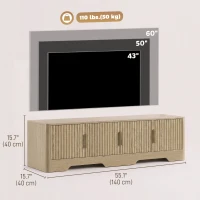HOMCOM TV Stand for TVs up to 60", Modern Entertainment Center with Fluted Doors for Living Room, Oak(m-3)