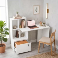 HOMCOM Computer Desk, Office Desk with Bookshelf, File Drawer and Legal Hanging File Holders, White Wood Grain(m-7)