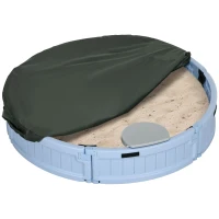 Outsunny Kids Sandbox with Cover, Seat, Sandbox Outdoor for Backyard, Light Blue(m-9)