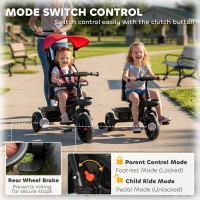 Qaba Kids Tricycle 5 In 1 Trike with Reversible Angle Adjustable Seat Removable Handle Canopy Handrail Belt Storage Footrest Brake Clutch for 1-5 Years Old Red(m-7)