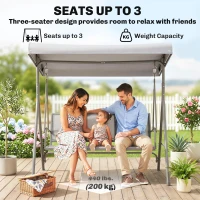 Outsunny 3-Seater Swing Chair Covered Garden Hammock A-Frame Outdoor Porch Glider Sling Seat with Adjustable Canopy Cover, Grey(m-6)