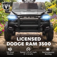 Qaba 12V Kids Ride on Car, Licensed Dodge RAM 3500 Ride on Toys with Dual Motors, Remote Control for Toddlers, Black(m-4)