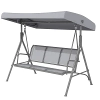 Outsunny 3-Seater Swing Chair Covered Garden Hammock A-Frame Outdoor Porch Glider Sling Seat with Adjustable Canopy Cover, Grey(m-11)