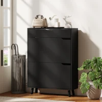 HOMCOM Narrow Shoe Cabinet for Entryway with 2 Flip Drawers, Top Drawer and Adjustable Shelves for 12 Pairs of Shoes, Black(m-8)