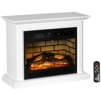 HOMCOM 31" Electric Fireplace with Dimmable Flame Effect and Mantel, Freestanding Space Heater with Log Hearth and Remote Control, 1400W, White(m-1)