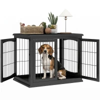 PawHut 26" Wooden Dog Cage with Double Door Entrance & Simple Modern Design, Black(m-9)