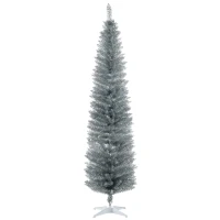 HOMCOM 7ft Unlit Pencil Artificial Christmas Tree with Realistic Branches and 499 Tips, Plastic Base, Silver(m-1)