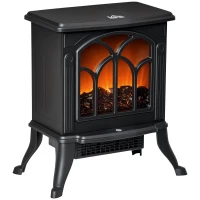 HOMCOM Electric Fireplace Heater, Freestanding Fireplace Stove with Realistic Logs and Flame Effect, 750W/1500W, Black(m-1)
