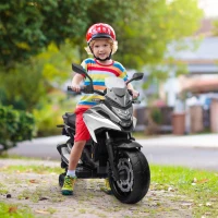 Qaba Honda Licensed 12V Ride on Motorbike for Kids with Headlights Music Training Wheels, for 3-6 Years, White(m-8)