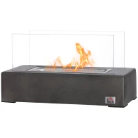 HOMCOM Tabletop Fireplace, 13" Concrete Alcohol Fireplace with Stainless Steel Lid for Indoor and Outdoor, 0.04 Gal Max 195 Sq. Ft., Dark Gray(m-11)