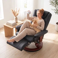 HOMCOM Modern RV Recliner Chair, PU Leather Swivel Recliner Armchair with Footrest for Living Room, Black(m-8)