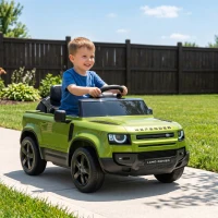Qaba 12V Ride on Car Licensed Land Rover with Remote, Suspension, Slow Start, 3 Speeds, Lights, Music, Horn for 3-5, Green(m-10)
