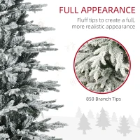 HOMCOM 7.5' Pre Lit Artificial Flocked Christmas Trees, with Snow Branches, Warm Yellow Clear Lights, Auto Open, Extra Bulb(m-5)