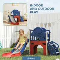 Qaba 8-in-1 Toddler Slide Set with Basketball Hoop, Indoor Outdoor Playground Playset for Kids, Blue(m-8)
