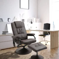 HOMCOM Massaging Faux Leather Recliner Chair and Ottoman Set, Swivel Vibration Massage Lounge Chair with Remote Control for Living Room, Bedroom, or Office, Brown(m-10)