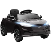 Qaba Ride On Car for Kids, Licensed Ford Mustang Mach-E 12V Electric Car with Remote Control, LED Light, Music, Black(m-9)