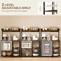 HOMCOM Industrial Kitchen Bakers Rack with Charging Station, RGB Lights, Glass Holders and Open Shelves, Rustic Brown(m-8)