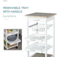 HOMCOM Mobile Kitchen Cart, Rolling Kitchen Island with Storage, Utility Cart with Wire Fruit Baskets, Trays and Drawer, White(m-4)