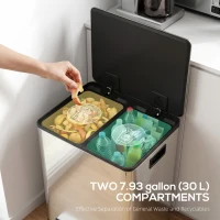 HOMCOM 2 x 30L / 7.9 Gallon Dual Trash Can with Removable Inner Buckets and Handles for Kitchen, Office, Bathroom, Silver(m-4)
