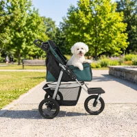 PawHut Dog Stroller, Foldable Dog Stroller with 12" Rubber Wheels for Small Dogs, Up to 22 LBS, Dark Green(m-9)