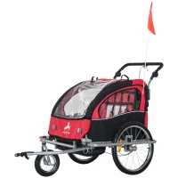 Aosom Elite 360 Swivel Bike Trailer for Kids Double Child Two-Wheel Bicycle Cargo Trailer With 2 Security Harnesses, Red(m-1)