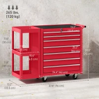HOMCOM 7-Drawer Rolling Tool Chest with Detachable Side Shelf, Lockable Tool Cabinet Box Organizer with Wheels, Red(m-3)