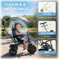 Qaba 6 in 1 Kids Tricycle with Removable Handlebar and Canopy, Navy Blue(m-5)