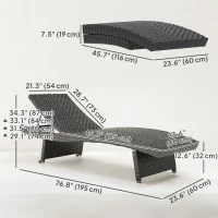 Outsunny Patio Lounger, Folding Wicker Outdoor Chaise Lounge with 4-Level Adjustable Backrest, Black(m-3)