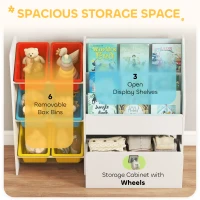 Qaba Kids Bookshelf and Toy Storage, 3-Tier Bookcase with 6 Removable Bins and Box for Toddler Nursery Playroom, Multi(m-4)