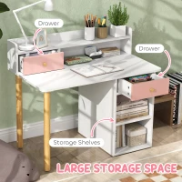 Qaba Kids Study Table and Chair Set, Kids Desk and Chair Set w/ Storage and Shelves, for 3-8 Year Old, Pink(m-5)
