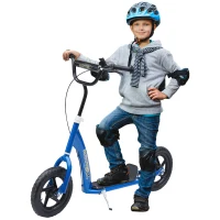 HOMCOM Kick Scooter for Kids 5-12 Years Old with Adjustable Height Handlebar, Non-slip Footplate, Big Wheels, Rear Brake, Blue(m-11)
