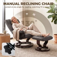 HOMCOM Faux Leather Reclining Chair with Ottoman, Manual Recliner with Tufted Back and Wood Frame for Living Room, Brown(m-4)