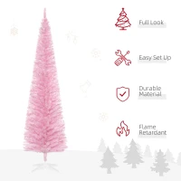 HOMCOM 7ft Unlit Pencil Artificial Christmas Tree with Realistic Branches and 499 Tips, Plastic Base, Pink(m-4)
