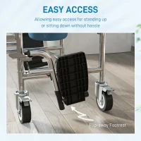 HOMCOM Rolling Shower Chair, Bedside Commode Chair with Wheels, Backrest, Arms, Flip Footrests for Seniors, Disabled, Grey(m-7)