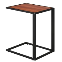 HOMCOM C-Shaped End Table, Laptop Table with Metal Frame, Sofa Side Table for Living room, Bedroom, Walnut(m-11)